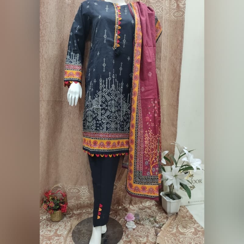 Sadabahar printed khaddar 3 piece P007